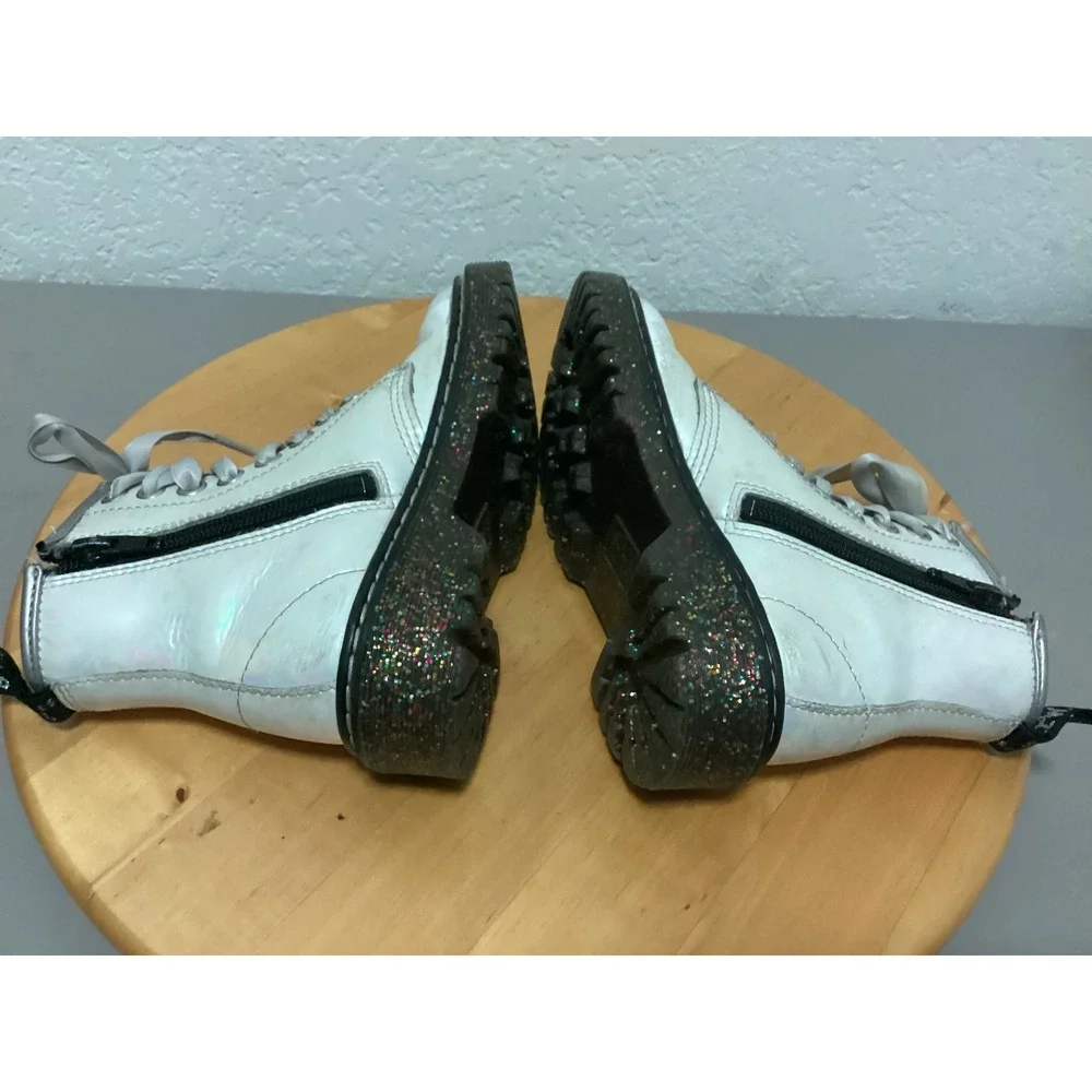 Dr Martens Boots Kids Size 12 Iridescent White Glitter Sole Side Zip Delaney